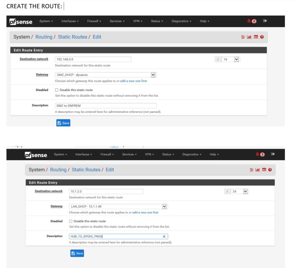 Build Azure HUB and SPOKE using PFSENSE NVA, UDR, Peering and VPN